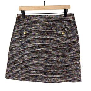 Mini Skirt Woven Tweed Bright Multi Color 6P LOFT Lined Career Preppy Academia